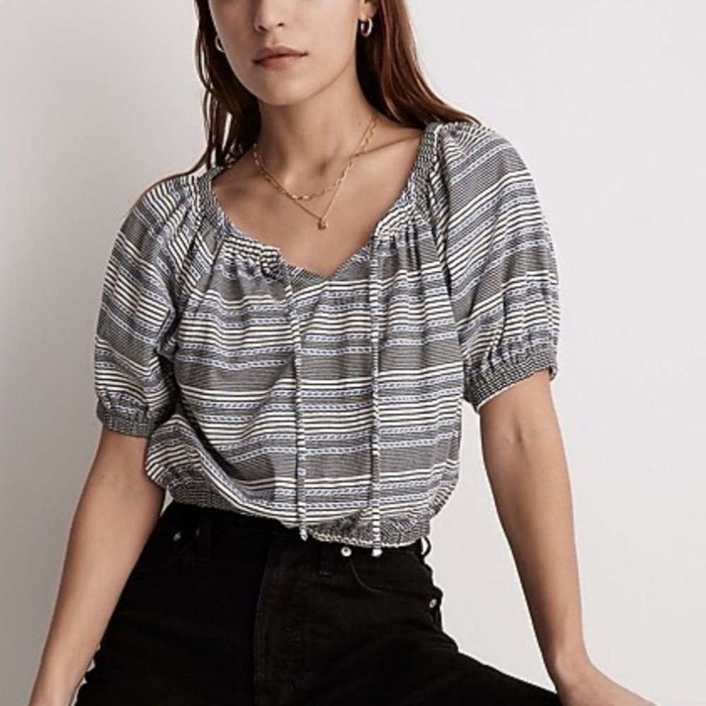 Madewell Jacquard Keyhole Crop Top in Stripe - Small